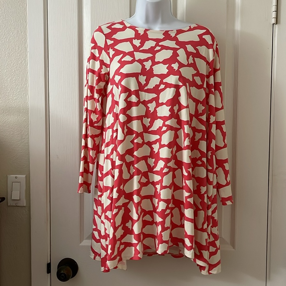 Fighting Eel Coral and Cream Abstract Print Swing Dress